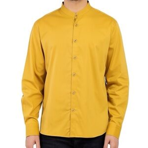 Giorgio Danieli Stand Collar Button Up Cotton Shirt in Mustard Yellow size Large